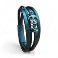 Mens Black leather bracelet with Anchor silver Stainless Steel Magnetic Clasp 22-23cm