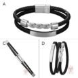 Mens Black leather bracelet With Sliver Stainless Steel Magnetic Clasp
