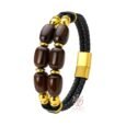 Men’s Leather Bracelet Set – Brown Braided Beads & Black Leather (2 PCS)