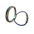 Men’s Blue Leather Beaded Bracelet with Sliver Stainless Steel Multi-Layered With Magnetic Clasp 20-21cm