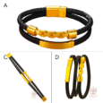 Mens Black leather bracelet With Gold Stainless Steel Magnetic Clasp  20-21cm