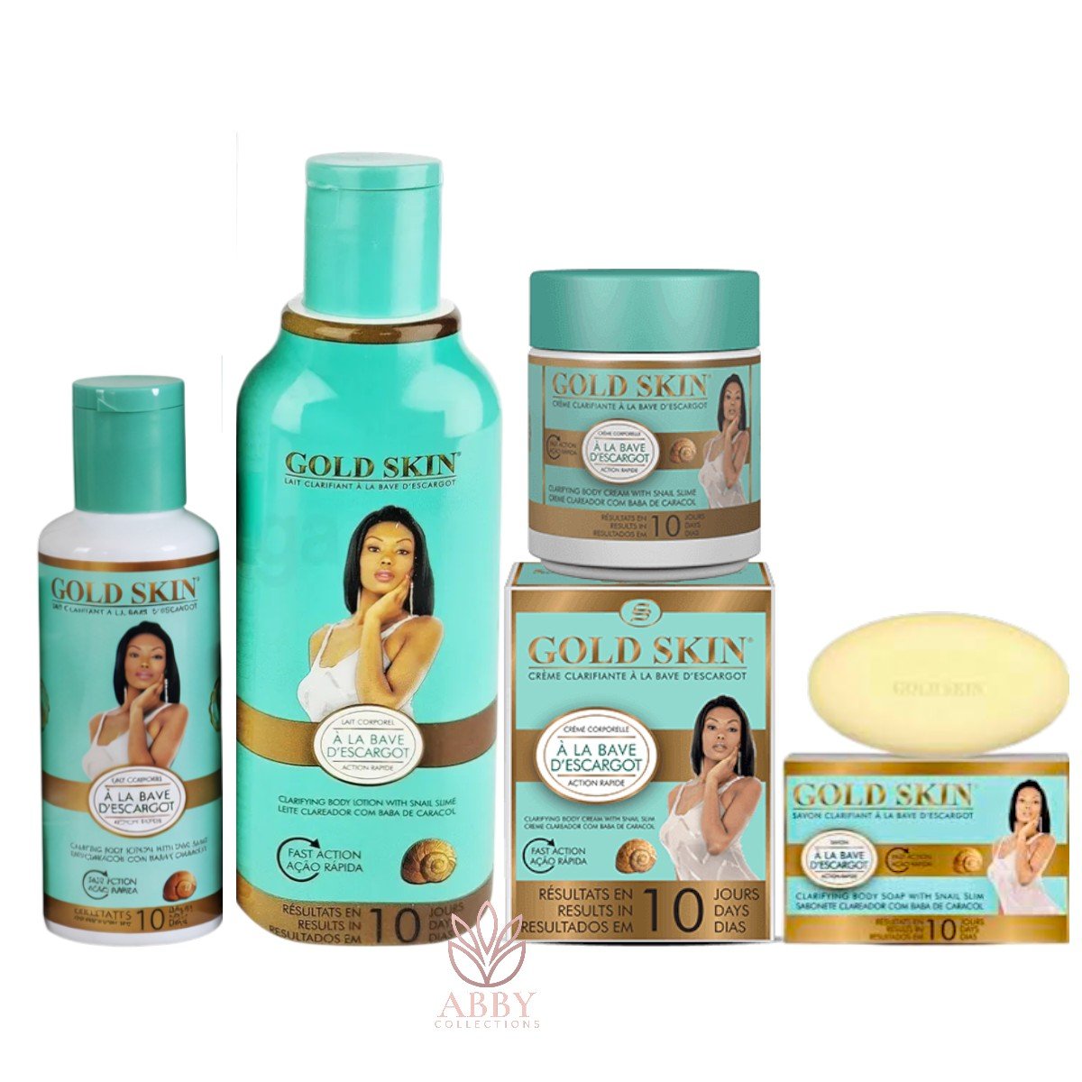 transparent-Photoroom (72) Gold Skin Clarifying Skincare Set with Snail Slime – Shower Gel, Body Lotion, Body Cream & Soap (4-Piece Set) - Image 1