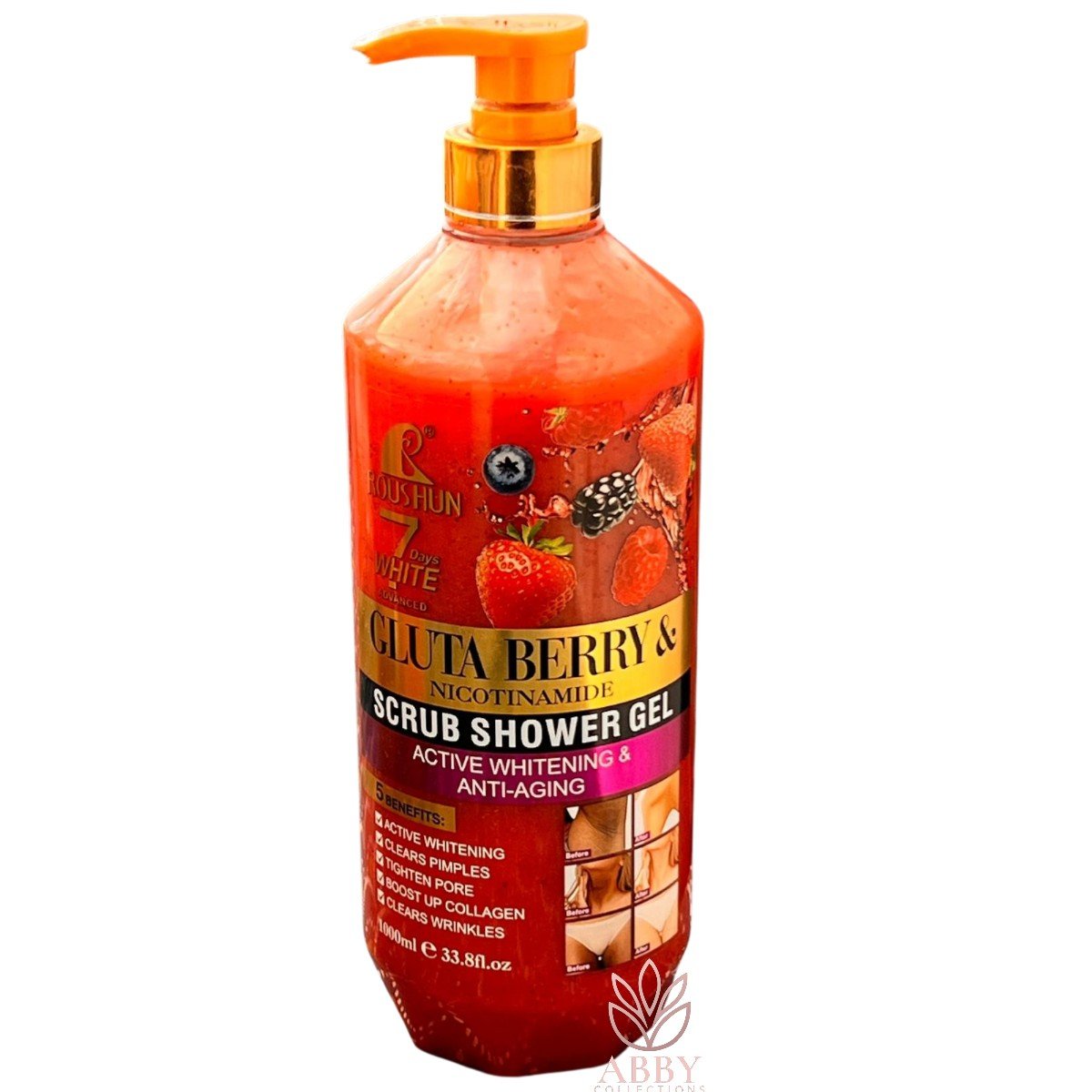 transparent-Photoroom (23) ROUSHUN Gluta Berry & Nicotinamide Scrub Shower Gel – Exfoliating Wash - Image 1