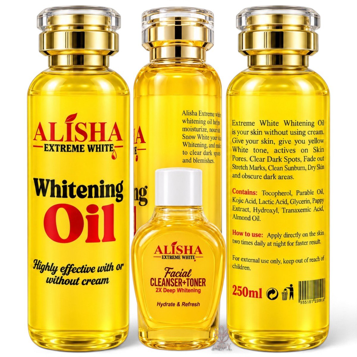 DR M (1) Alisha White Dark Spots Whitening Oil 250ml + Facial Cleanser & Toner 30ml - Image 1